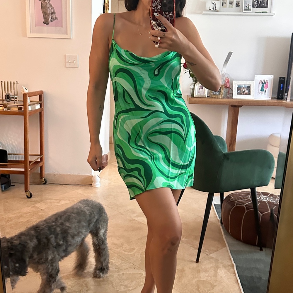 Zara Vibrant Green Patterned Dress